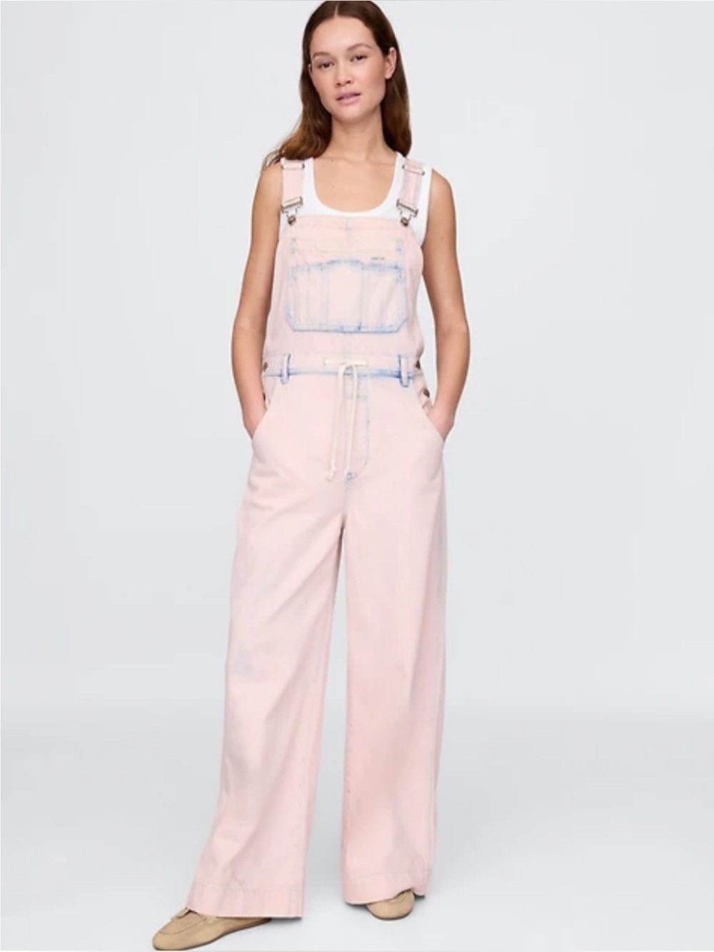 GAP | NWOT UltraSoft Denim Baggy Wide Leg Overalls in Pink, Size Small